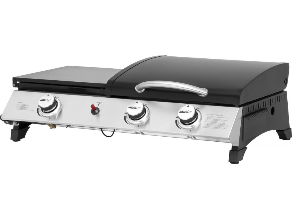 Plancha de gas con tapa "Rasio" - 7,5 KW - 3 fuegos - Negra