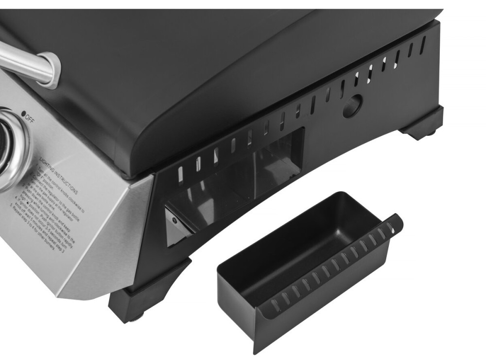 Plancha de gas con tapa "Rasio" - 7,5 KW - 3 fuegos - Negra