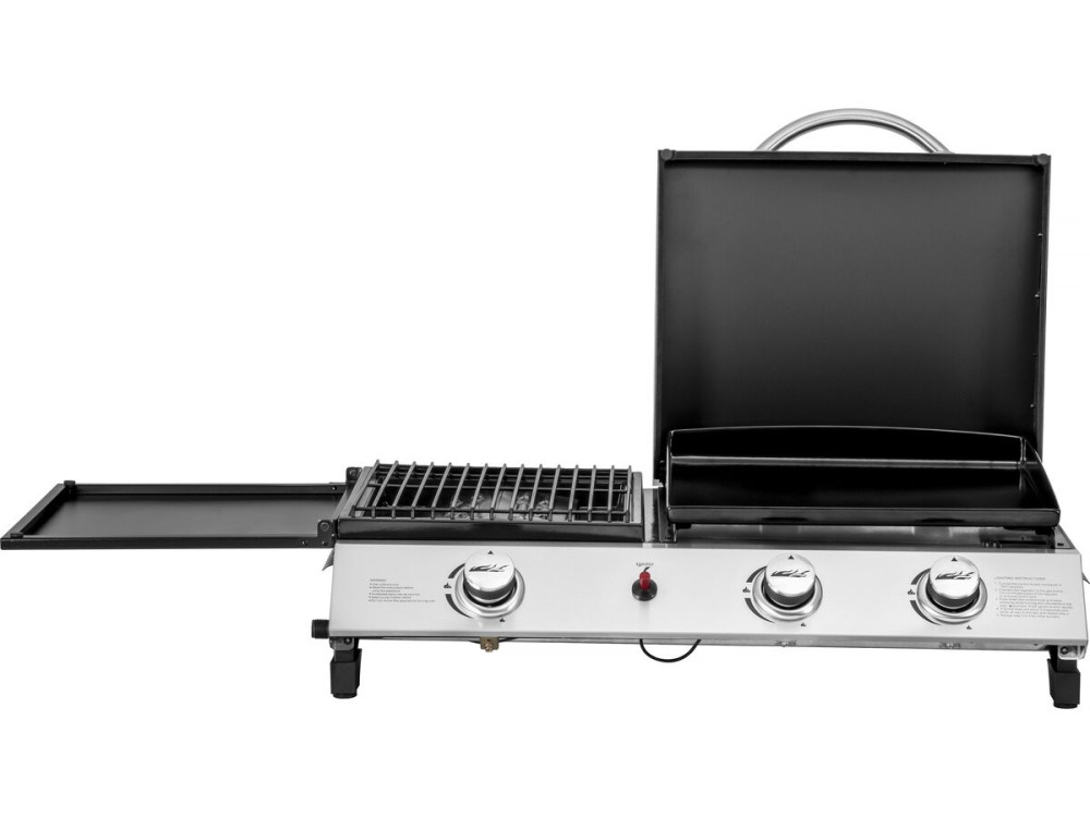 Plancha de gas con tapa "Rasio" - 7,5 KW - 3 fuegos - Negra