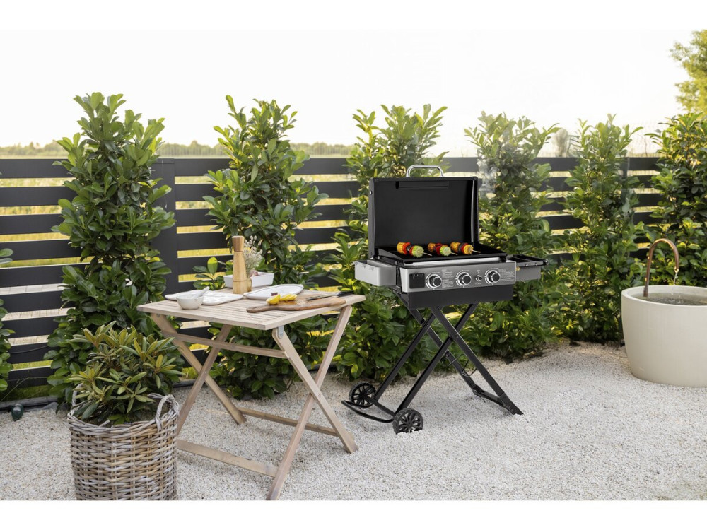 Plancha de gas con carro plegable y portátil "Firo" - 7,5 kw - Negro