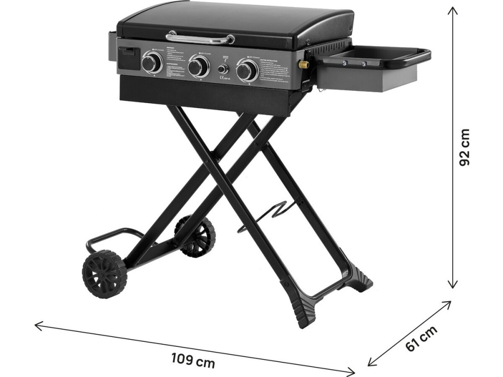 Plancha de gas con carro plegable y portátil "Firo" - 7,5 kw - Negro