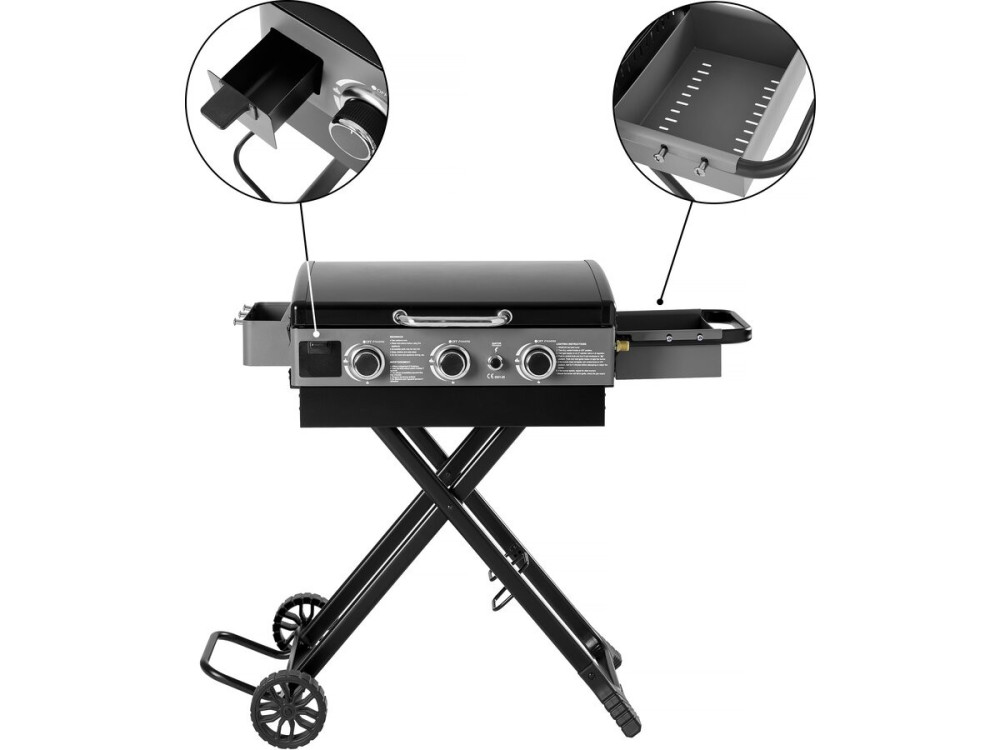 Plancha de gas con carro plegable y portátil "Firo" - 7,5 kw - Negro