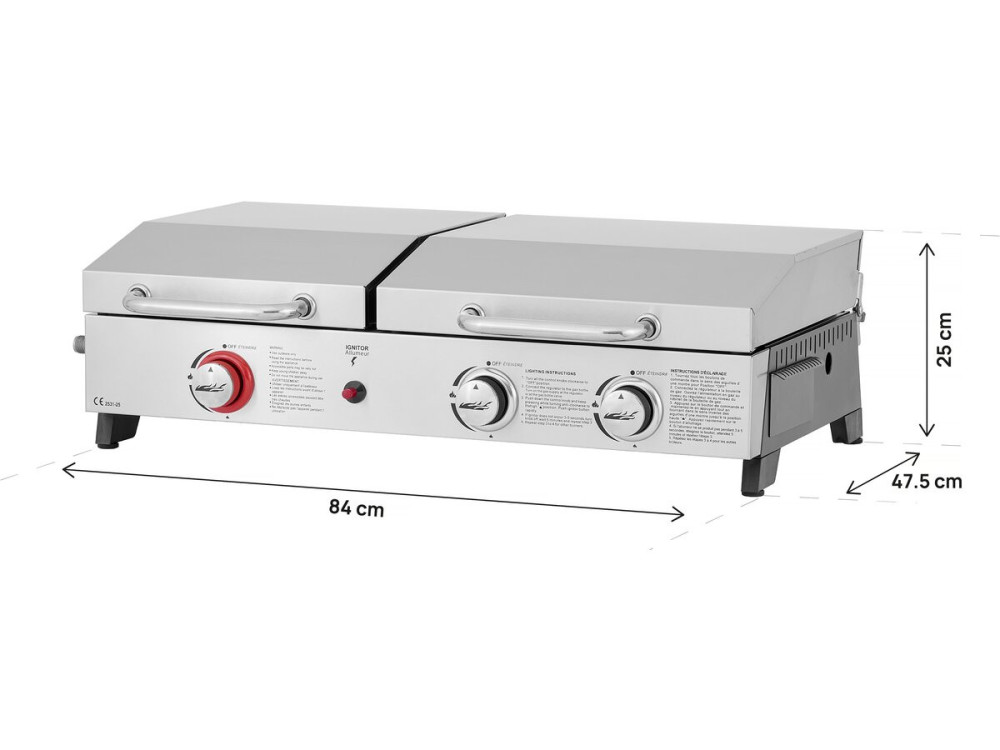 Plancha de gas y plancha "Flamo" - 3 quemadores - Gris