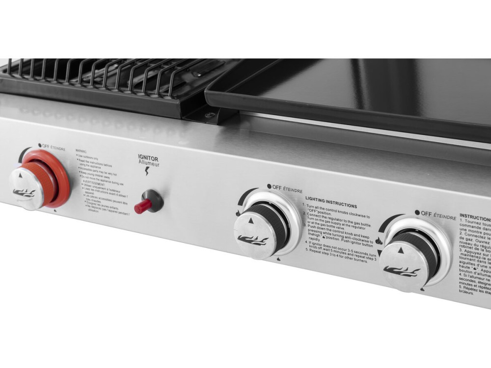 Plancha de gas y plancha "Flamo" - 3 quemadores - Gris