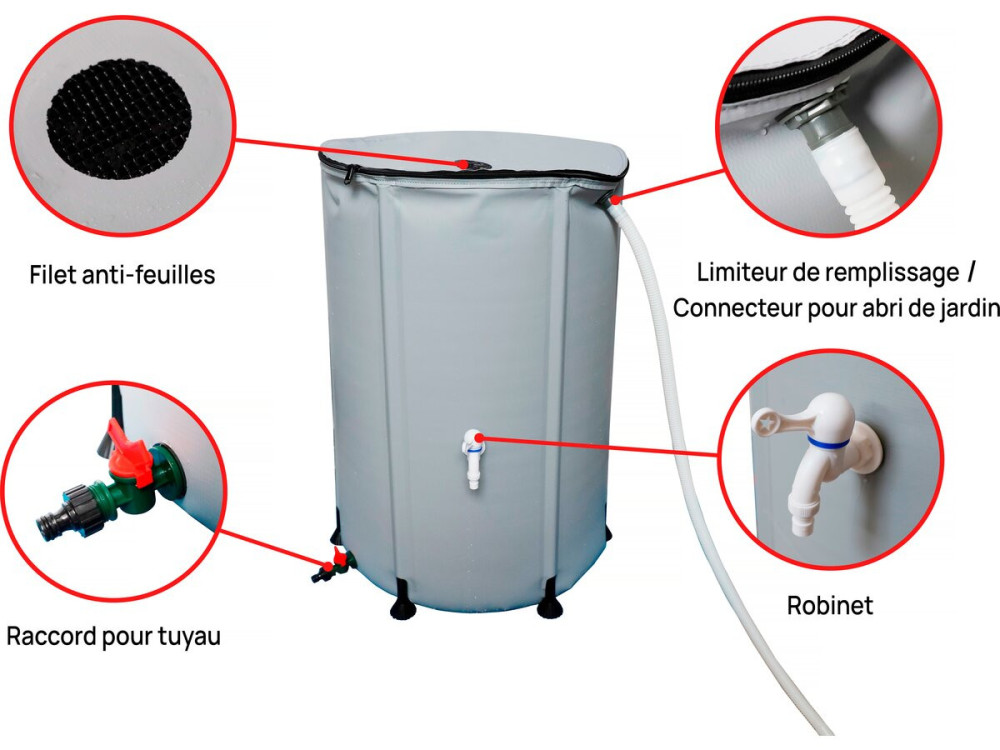 Depósito recuperador de agua flexible de PVC 250 L - Gris