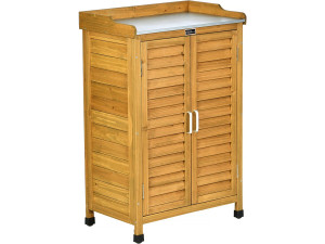 Armario de jardín de madera "Alexia" con ruedas - 66 x 41 x 101 cm - Marrón
