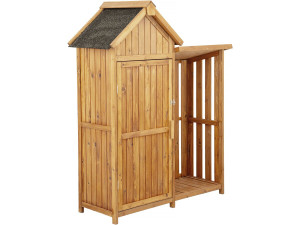 Armario de jardín de madera "Noé" con almacenamiento para troncos - 136 x 57 x 170 cm - Marrón