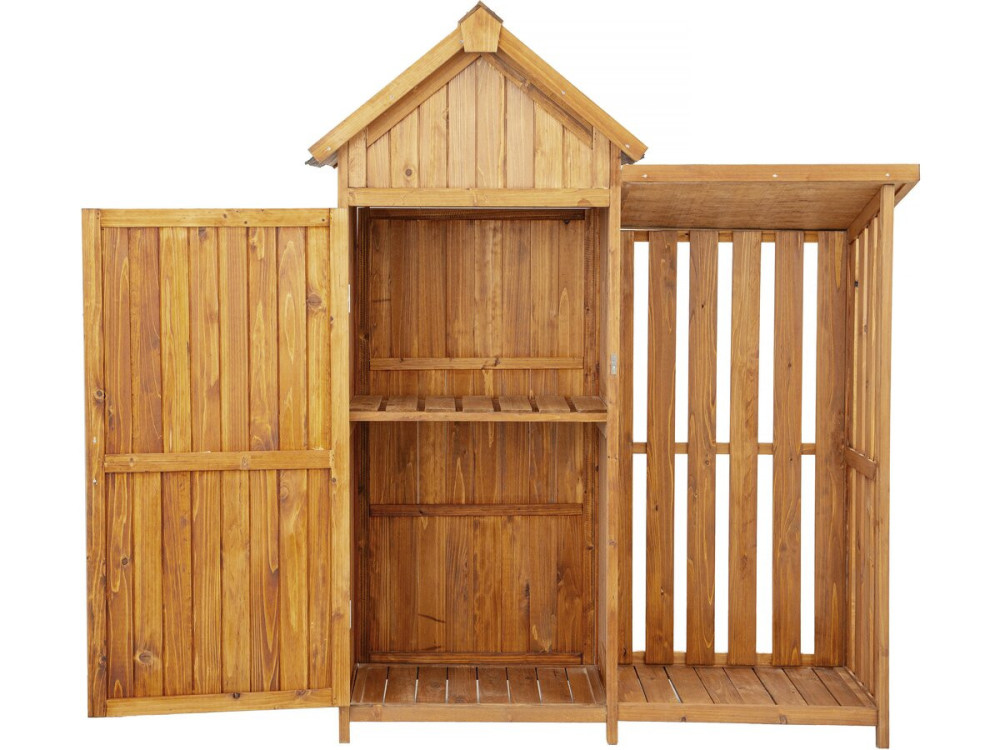 Armario de jardín de madera "Noé" con almacenamiento para troncos - 136 x 57 x 170 cm - Marrón