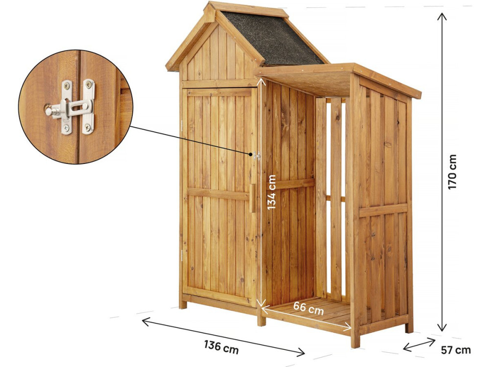 Armario de jardín de madera "Noé" con almacenamiento para troncos - 136 x 57 x 170 cm - Marrón