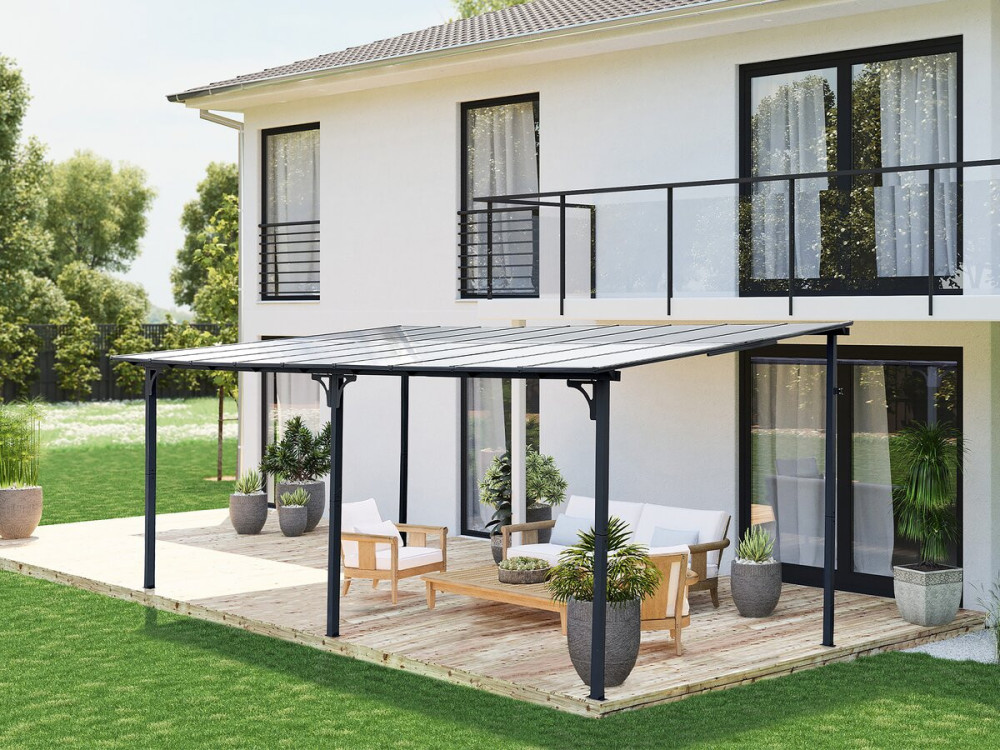Pérgola adosada "Marvin" - 5,5 x 3 m - 545 x 298 x 243 cm - Gris oscuro