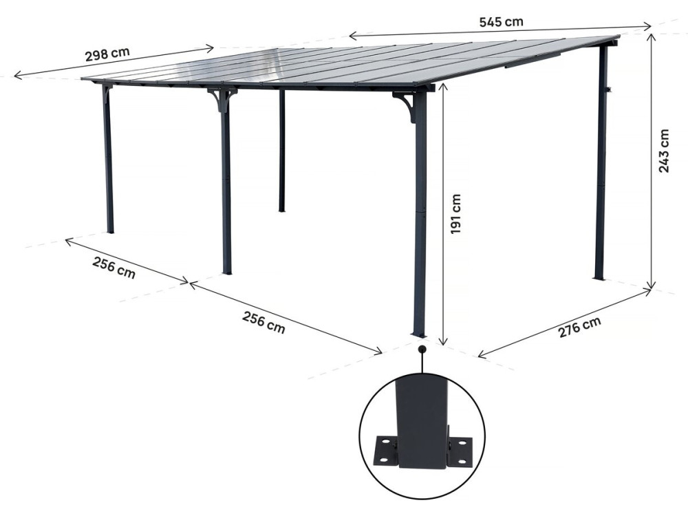 Pérgola adosada "Marvin" - 5,5 x 3 m - 545 x 298 x 243 cm - Gris oscuro