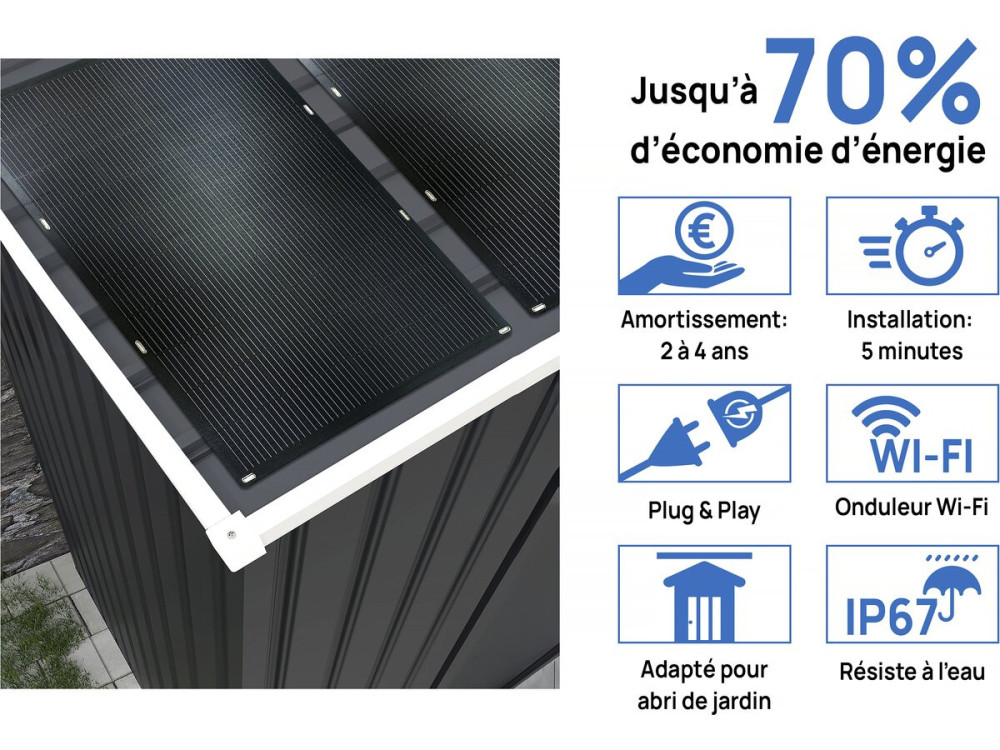 Cobertizo de jardín metálico - "Vegas"- 15 m² con paneles solares