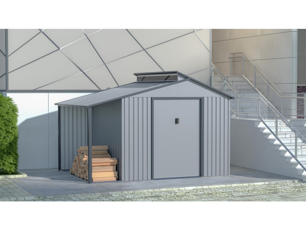 Caseta de metal con pergola "Madras" - 9.12 m² - Gris