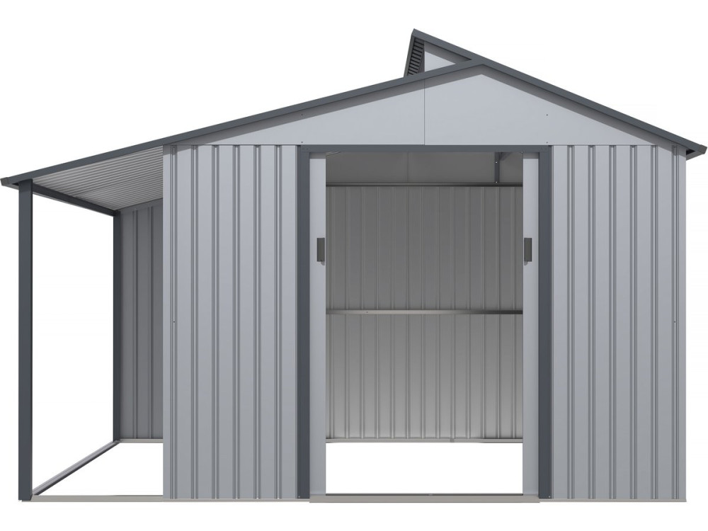 Caseta de metal con pergola "Madras" - 9.12 m² - Gris