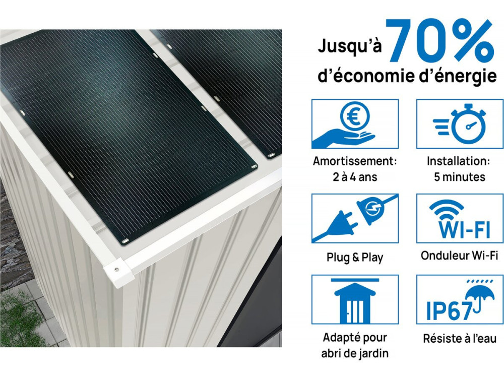 Caseta metálica para jardín Nebraska de 4,07 m² con paneles solares