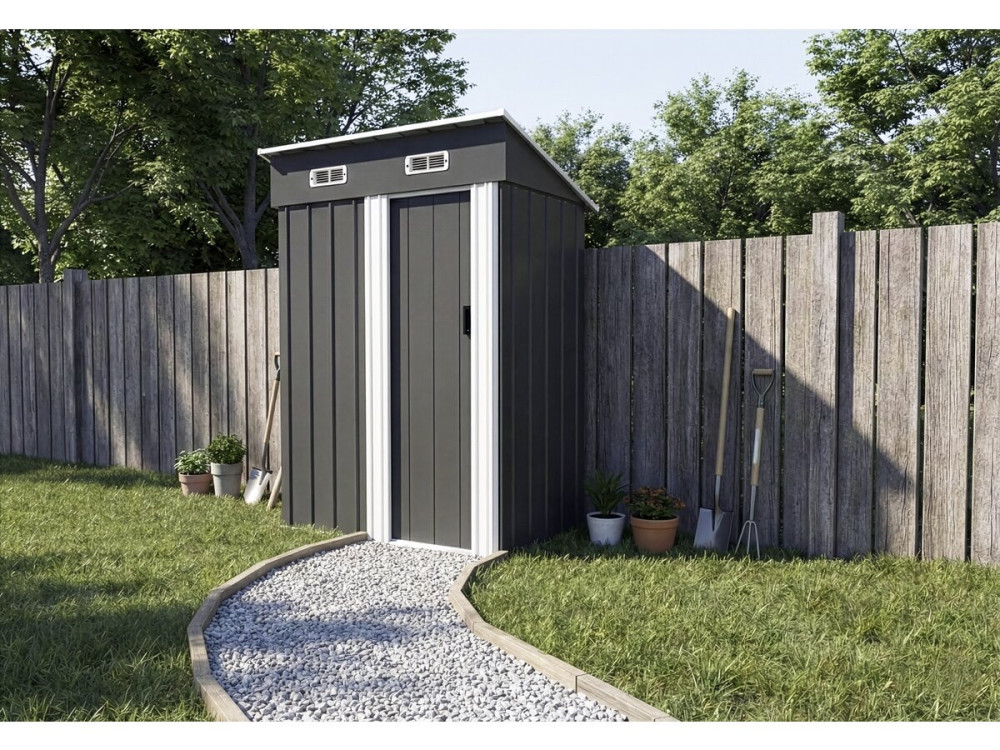 Caseta de jardín metálica "Memphis" con puerta corredera - 1,36 m² - Gris