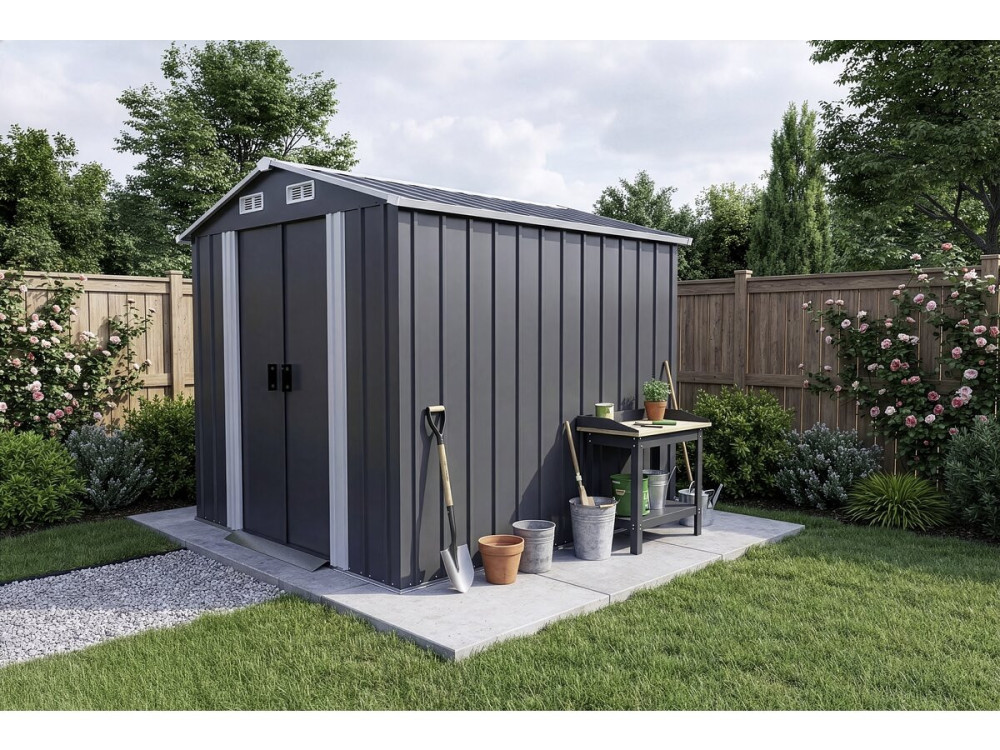 Caseta de jardín metálica con puertas correderas "Boston" - 4,12 m² - Gris