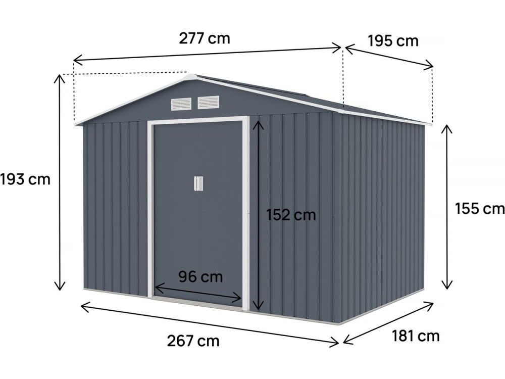 Caseta metálica de jardín "Vegas II" - 5,29 m² - Gris