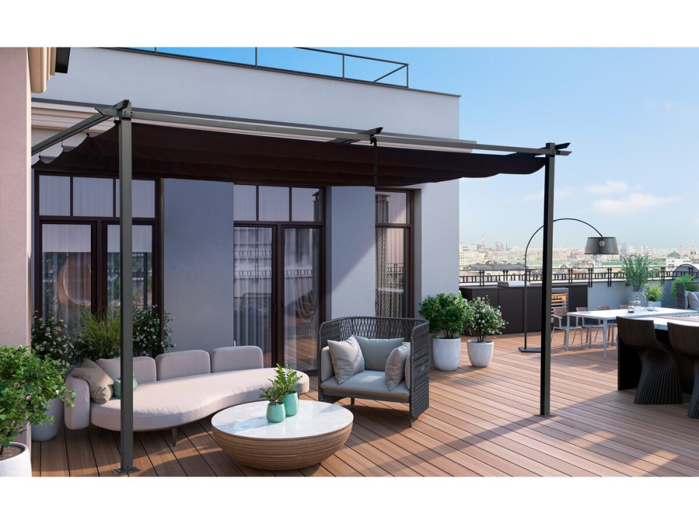 Pergola adossée avec toit rétractable - 3 x 4 m - Gris anthracite