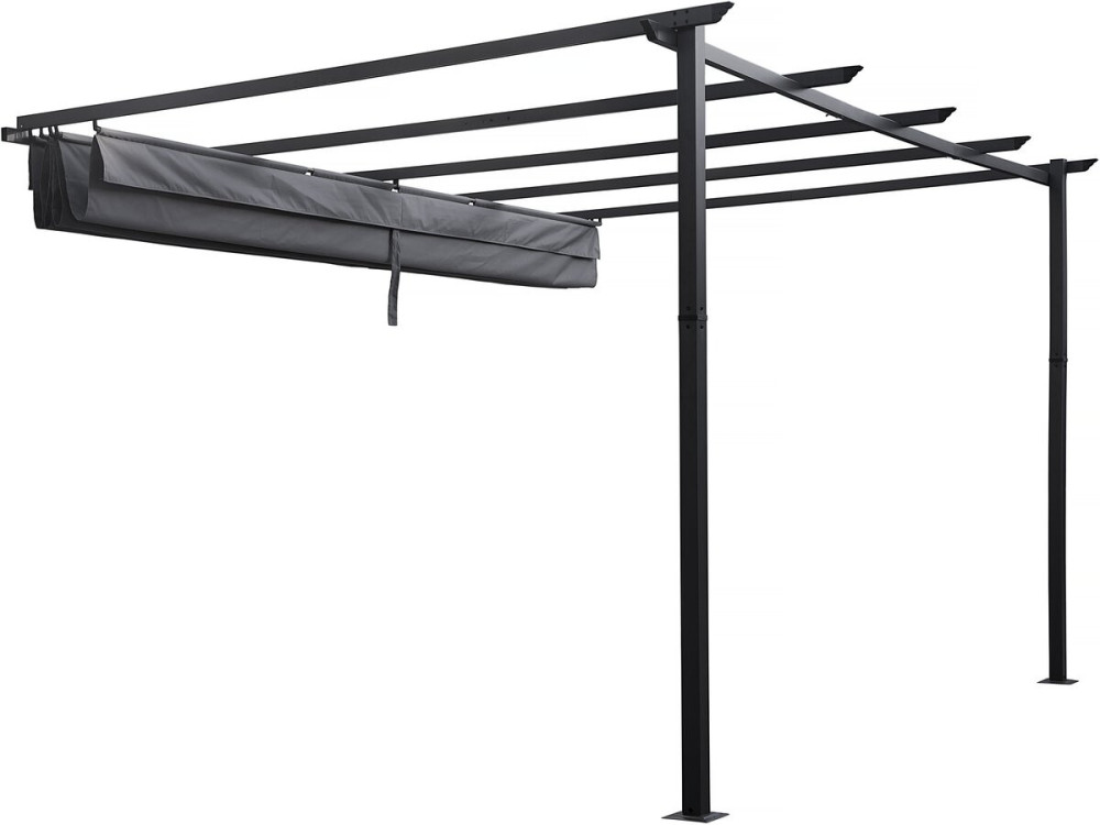 Pérgola adosada de aluminio con techo retráctil - 3 x 4 m - Gris