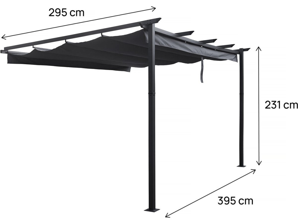 Pérgola adosada de aluminio con techo retráctil - 3 x 4 m - Gris