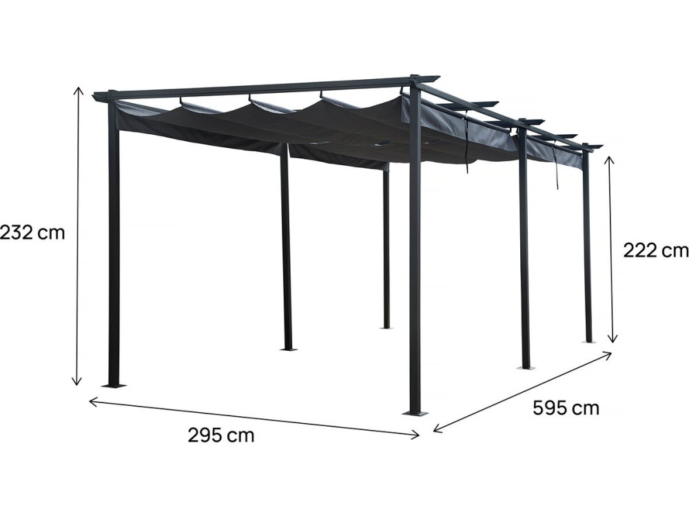 Pérgola metálica con techo retráctil - 3 x 6 m - Antracita