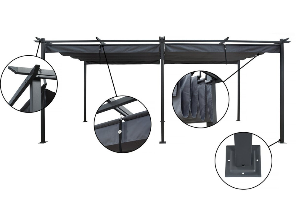 Pérgola metálica con techo retráctil - 3 x 6 m - Antracita