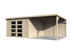 Caseta de jardín de madera "Delices" con ampliación - 17,44 m² - 5,71 x 3,05 x 2,02 m - 28 mm