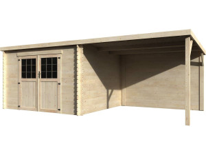 Caseta de jardín de madera "Edén" con ampliación - 18,02 m² - 6,05 x 2,98 x 2,09 m - 28 mm