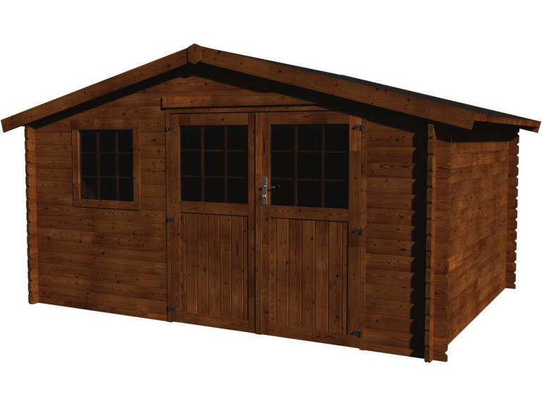Caseta de jardín de madera "Vallauris" - 15,84 m² - 3,98 x 3,98 x 2,29 m - 34 mm - Acabado marrón