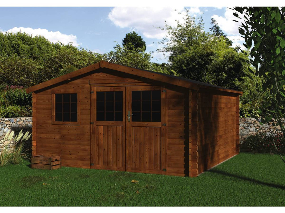 Caseta de jardín de madera "Vallauris" - 15,84 m² - 3,98 x 3,98 x 2,29 m - 34 mm - Acabado marrón
