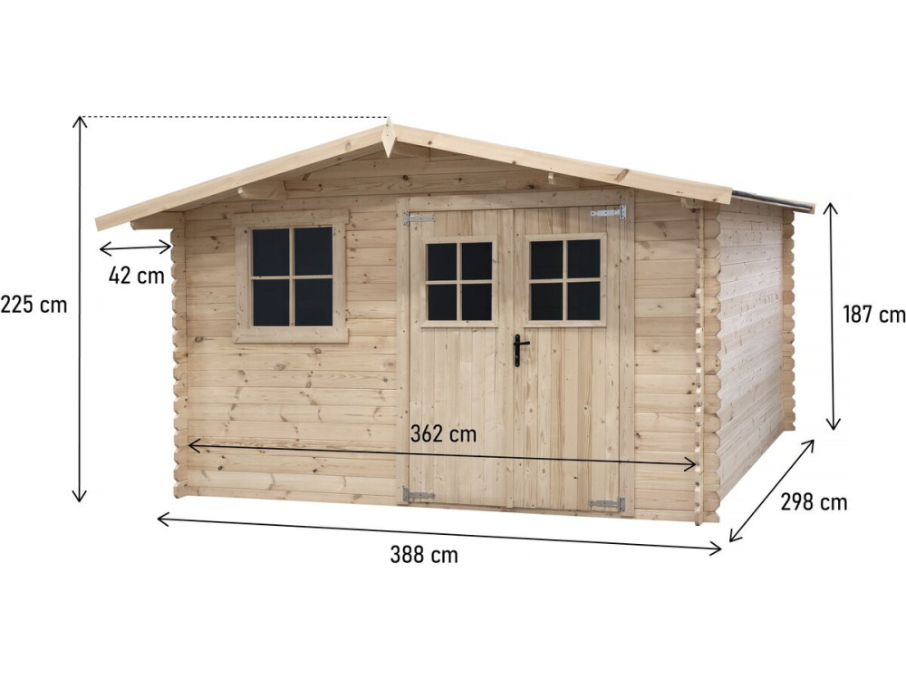 Caseta de jardín de madera "Oz" de 14 m² - 388 x 298 x 225 cm - 28 mm