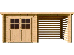 Caseta de jardín de madera con cobertizo "Aureval" - 11m² - 2,24 x 5,01 x 2,07 m - 28 mm