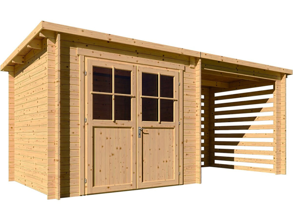 Caseta de jardín de madera con cobertizo "Aureval" - 11m² - 2,24 x 5,01 x 2,07 m - 28 mm