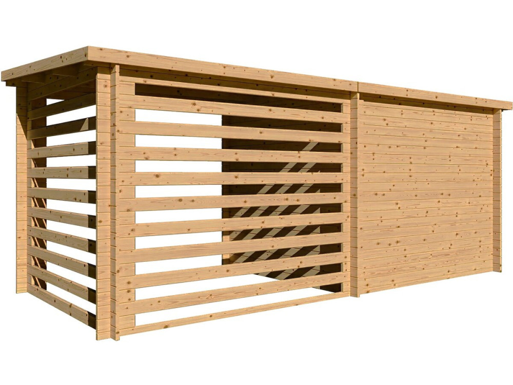 Caseta de jardín de madera con cobertizo "Aureval" - 11m² - 2,24 x 5,01 x 2,07 m - 28 mm