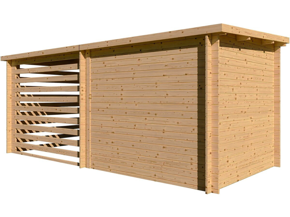 Caseta de jardín de madera con cobertizo "Aureval" - 11m² - 2,24 x 5,01 x 2,07 m - 28 mm
