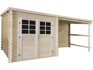Caseta de jardín de madera "Montval" con toldo - 14 m² - 28 mm