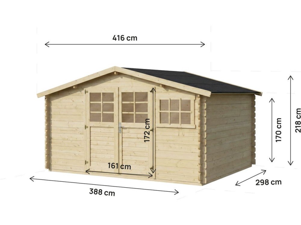 Caseta de jardín de madera "Clairval" - 416 x 301 x 218 cm - 12,53 m² - 28 mm