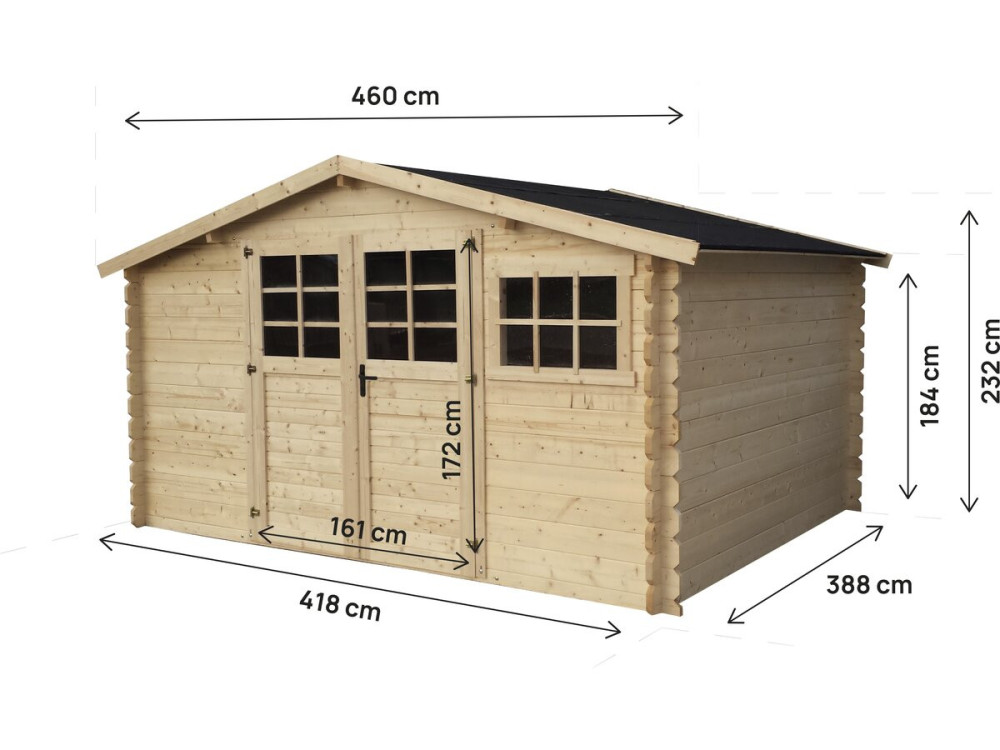 Caseta de jardín de madera "Rocval" - 456 x 425 x 232 cm - 19,42 m² - 28 mm