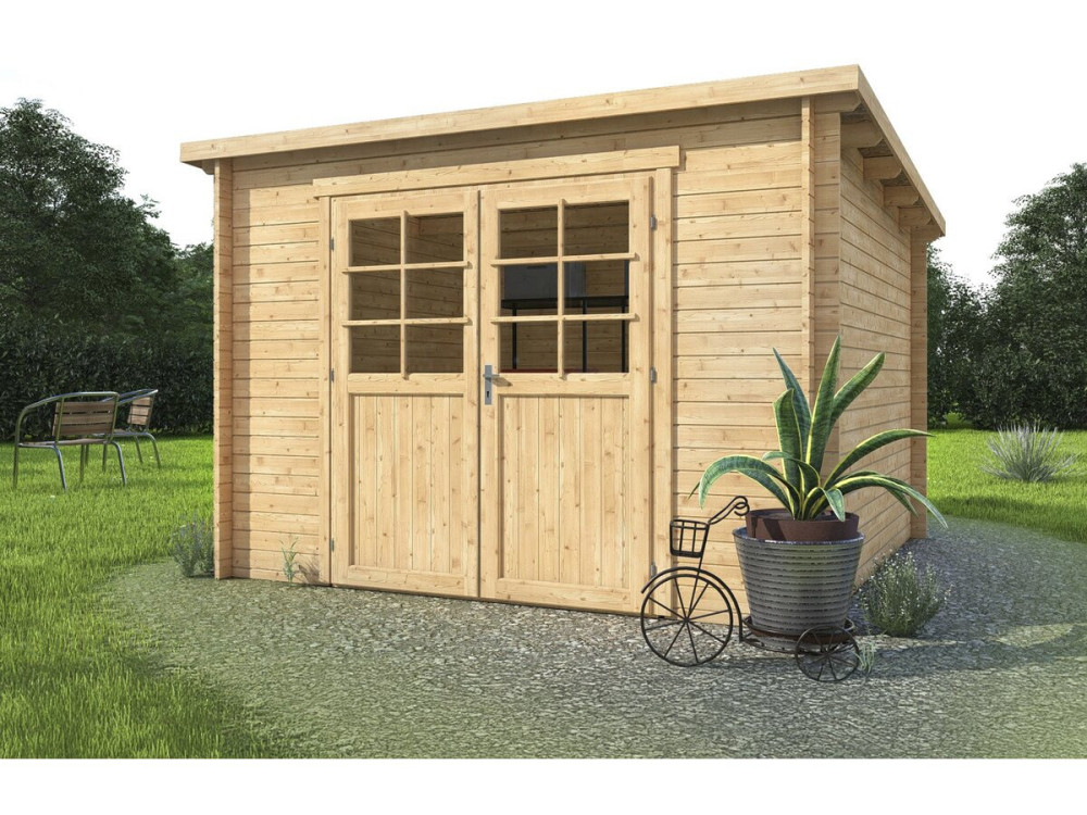 Caseta de jardín de madera "Rowan" de una vertiente - 9,5 m² - 28 mm - Beige