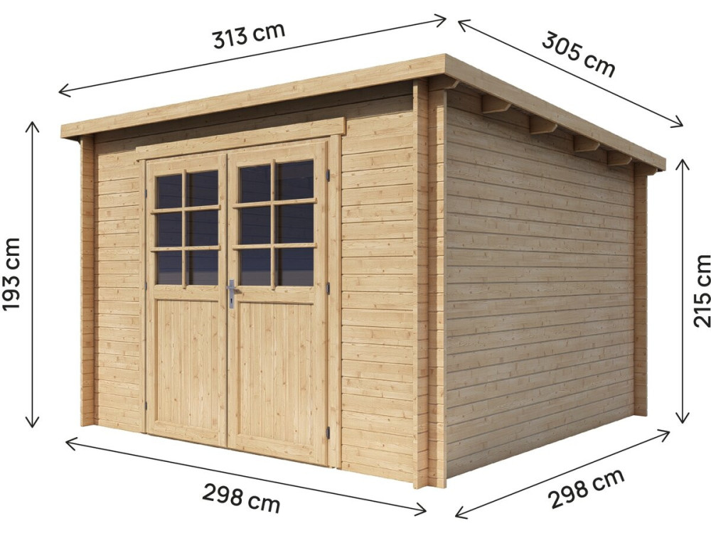 Caseta de jardín de madera "Rowan" de una vertiente - 9,5 m² - 28 mm - Beige