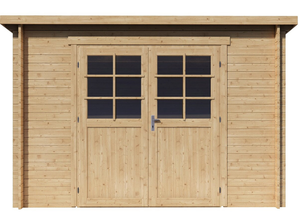 Caseta de jardín de madera "Rowan" de una vertiente - 9,5 m² - 28 mm - Beige
