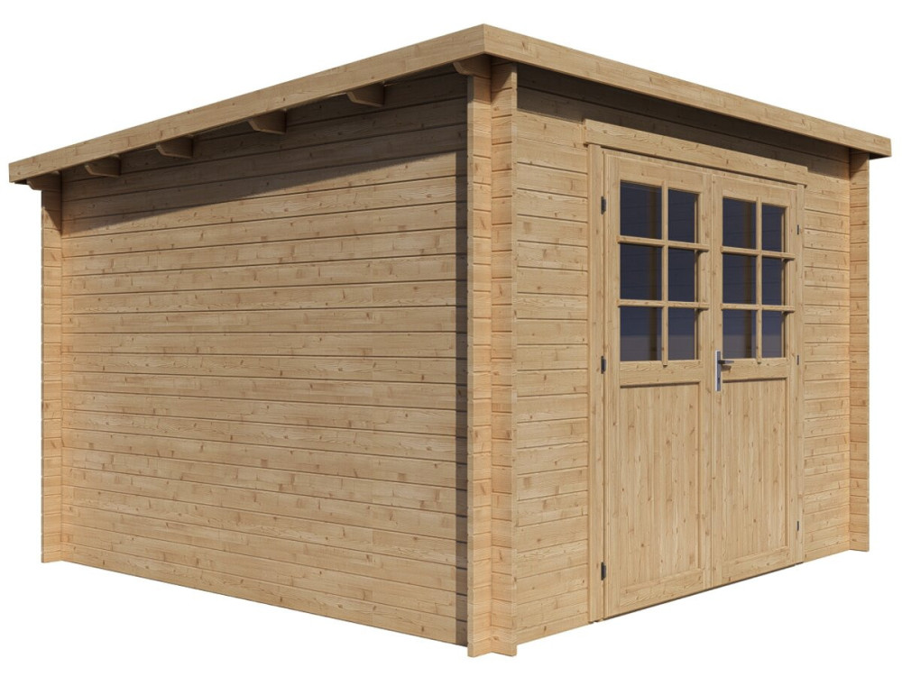 Caseta de jardín de madera "Rowan" de una vertiente - 9,5 m² - 28 mm - Beige