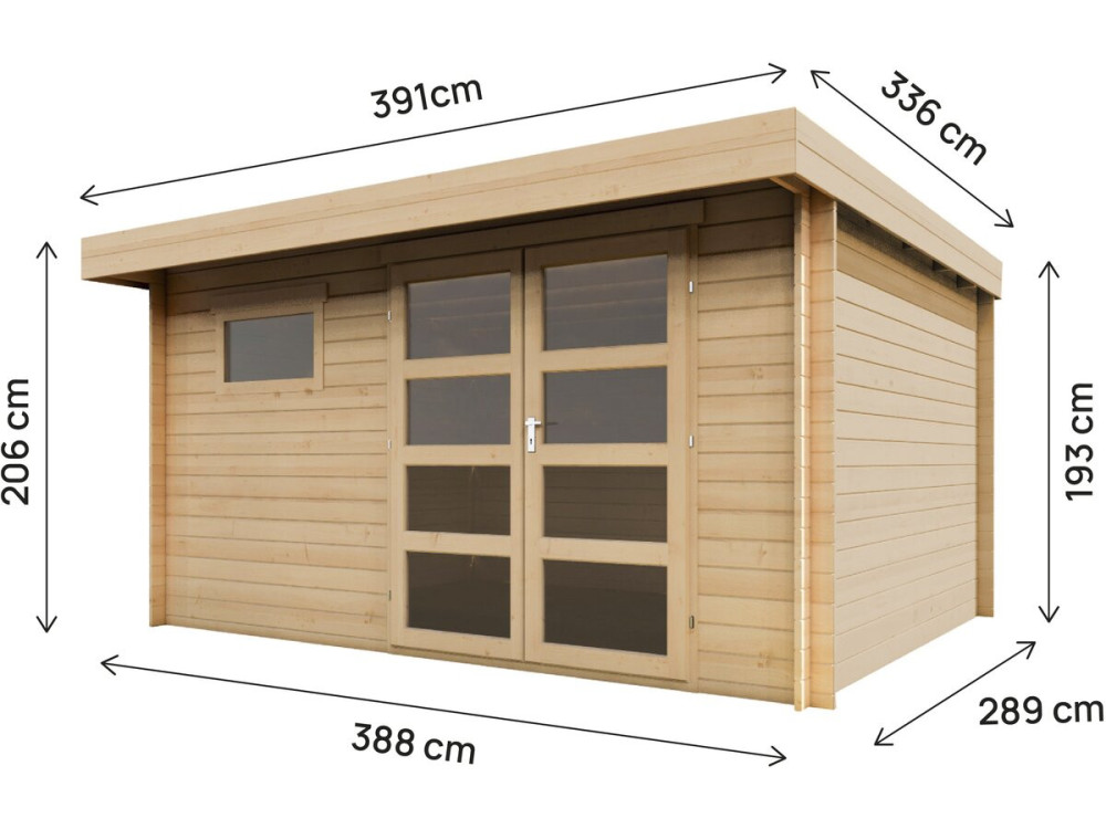 Caseta de jardín de madera "Roble" con tejado plano - 13,1 m² - 28 mm - Beige