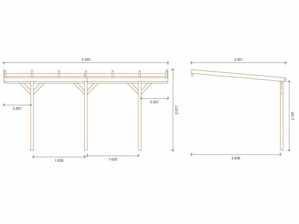 Cochera de madera adosada “Solar 2” - 300 x 454 x 245 cm