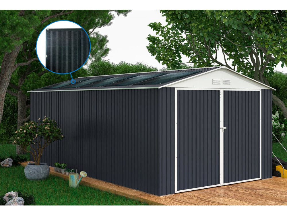 Garaje metálico «Houston» - 18,56 m² con panel solar - Antracita