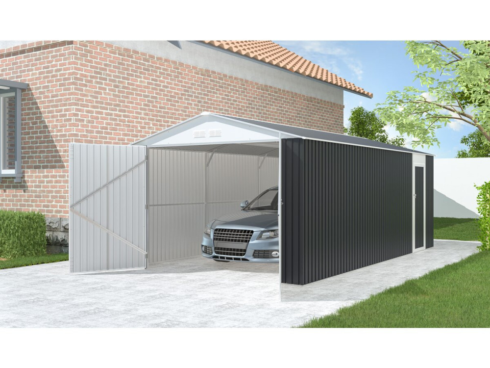 Garaje metálico «Houston» - 18,56 m² con panel solar - Antracita