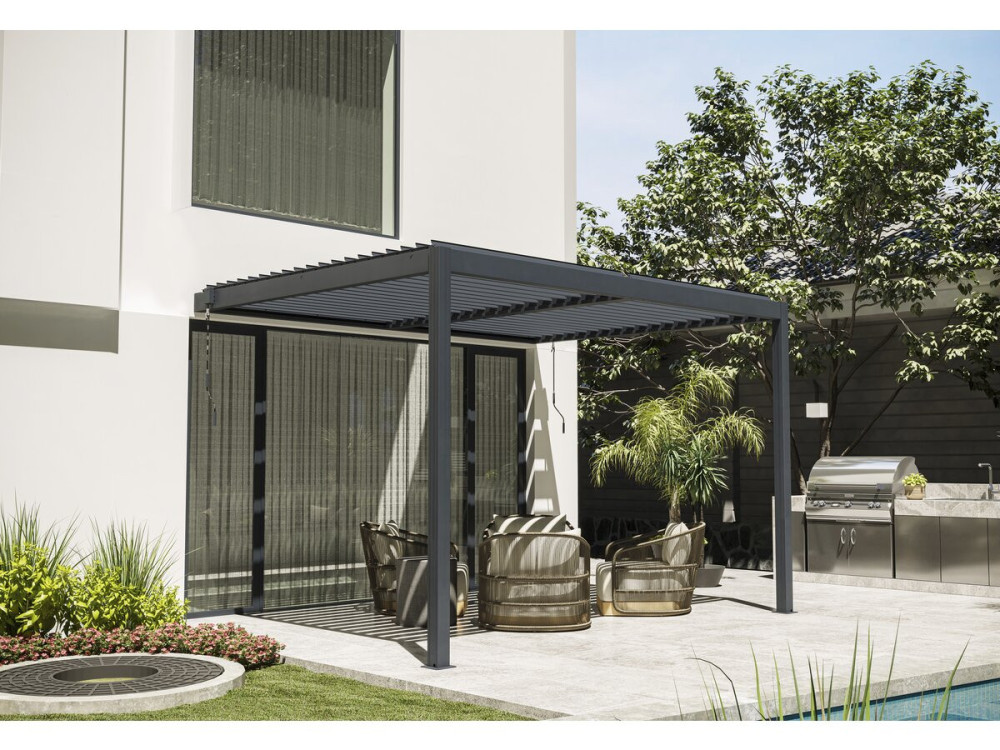 Pérgola bioclimática adosada "Windsor" con led - 3 x 4 m - Antracita