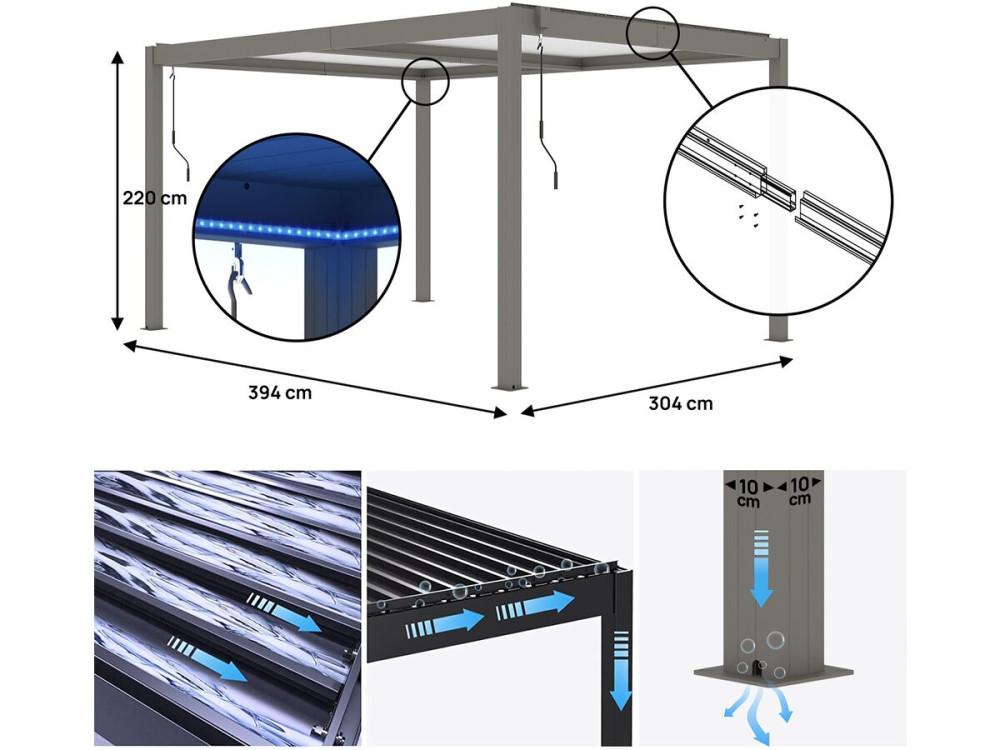 Pérgola bioclimática «Windsor» - 3 x 4 m - Gris topo