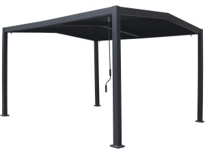 Pérgola bioclimática con techo a 2 vertientes "Victoria" en aluminio y metal - 3,5 x 4 m - Gris